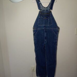 Real Work Denim Carpenter Bib Overalls Relaxed Fit Dark Blue 34W 29L